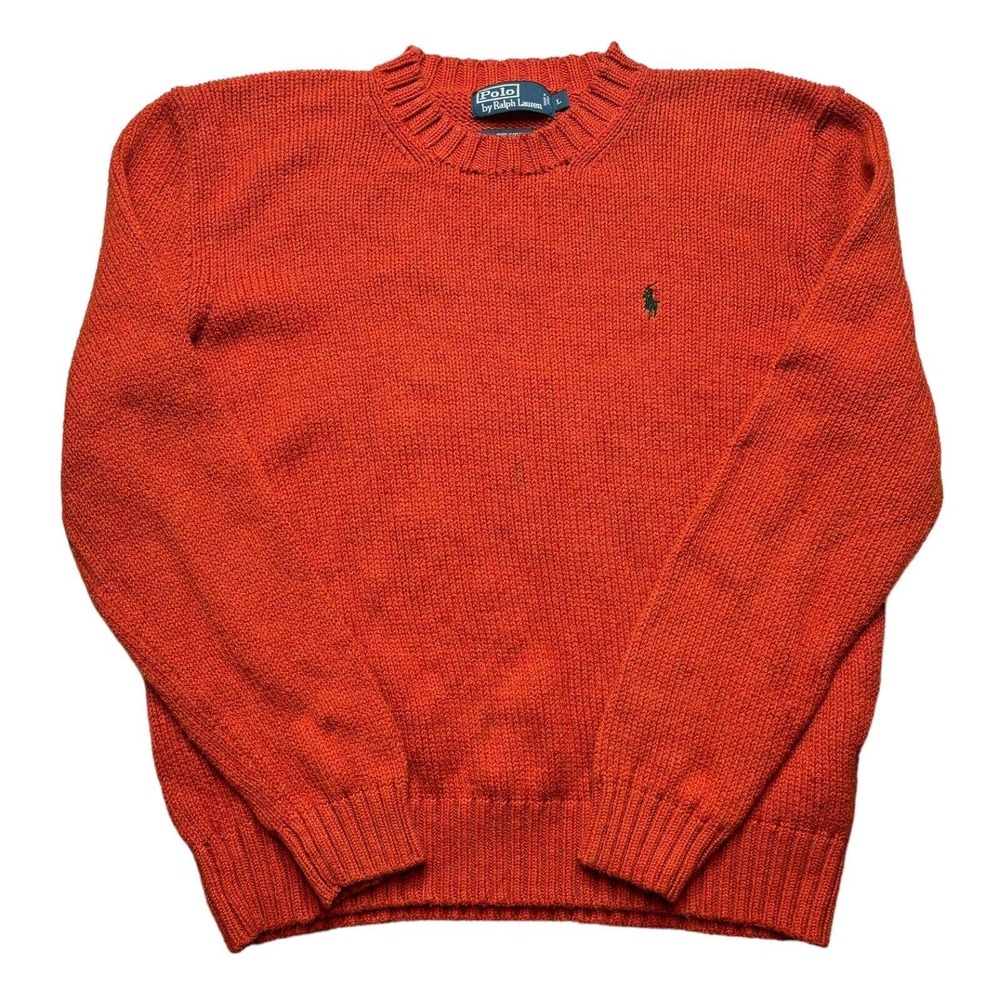 Polo Ralph Lauren Men Long Sleeve Sweater Orange Size Large 100% Cotton Soft